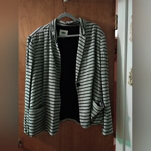 Striped Open-Front Women's Blazer Jacket - Black & Gray
